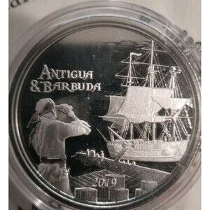 2019 Antigua & Barbuda 1 oz .999 Silver $2 Rum Runner Pirate ship Treasure